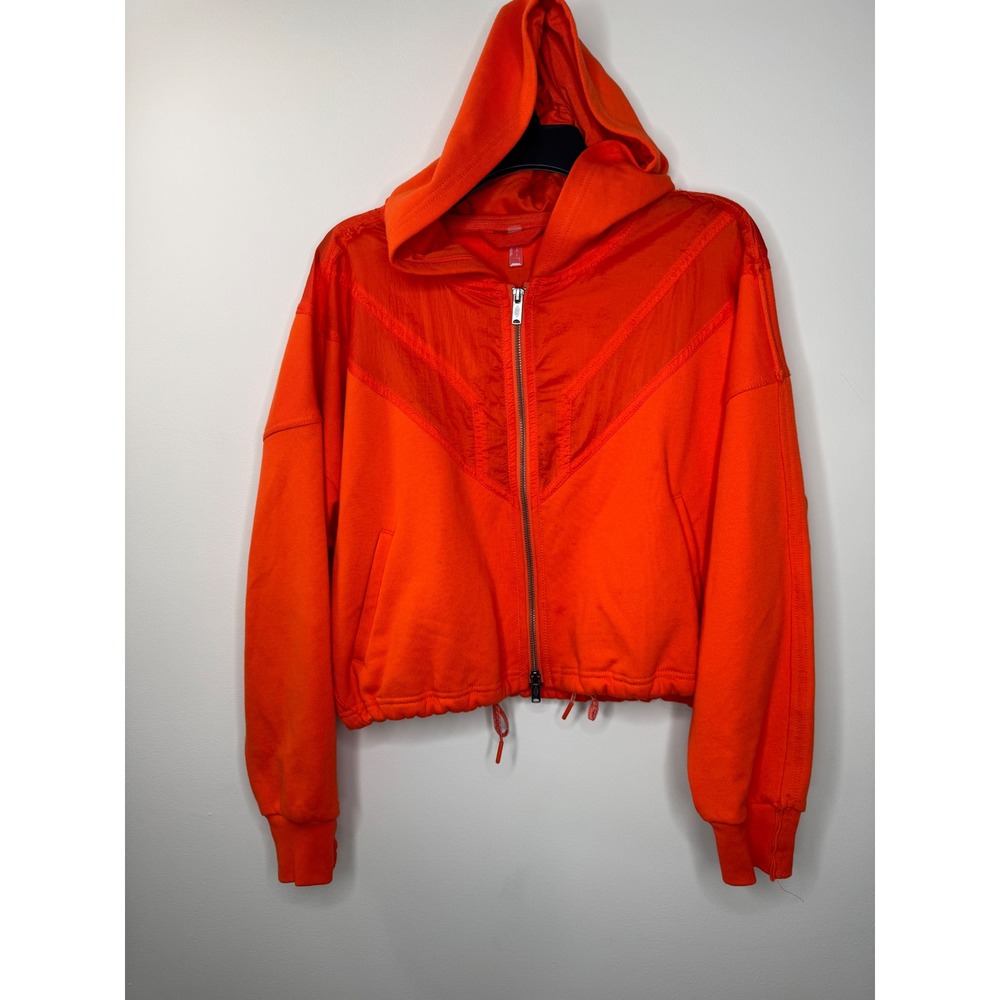 FP Movement Free People Orange Mesh Panel Zip Up Cropped Hoodie XS